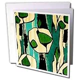Lee Hiller Designs 50s Retro Print - Barkcloth Print Green Black Cream - Greeting Cards-12 Greeting Cards with envelopes