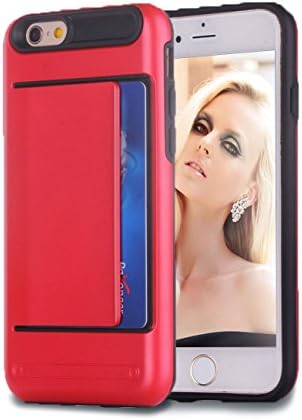 iPhone 6 Case,ACCBTECH Money Clip Wallet Back iPhone 6S Case 4.7'' Hard PC + TPU Soft Cover Dual Layer Hybrid Anti-Drop Card Slot Protective Bumper Case for Apple iPhone 6/6S 4.7''(Red)