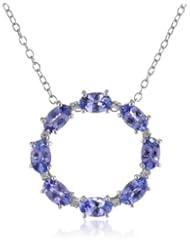 Sterling Silver Tanzanite and Diamond Circle Pendant Necklace (0.024 cttw, GHI Color, I3 Clarity), 18"