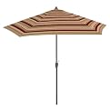 Outdoor Patio Beige/Red/White Round Crank Patio Umbrella - 9'