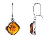 Geometric Square Amber Drop Earrings in Sterling Silver .925