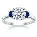 1.75 CT ROUND DIAMOND W ROUND BLUE SAPPHIRE RING 18K
