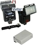 Vivitar SF4000 Swivel, Bounce & Zoom Slave Flash With Flash Bracket & Extended Life Replacement LP-E5 Battery For Canon Rebel 450D 500D T1i XS XSI 1000D + SSE Micro Fiber Cleaning Cloth