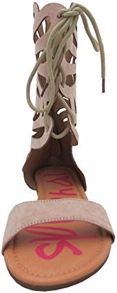 Suzette-12 Little Girls Gladiator Cut Out Sandals with Shoelace Beige 3