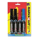 Marks-A-Lot 07905 - Permanent Markers, Chisel Tip, Assorted, 4/Set
