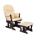 Danielle Deluxe Sleigh Style Glider Rocker and Ottoman Set- Espresso Finish with Beige Cotton Twill
