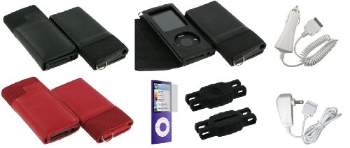 3n1 Combo - Premium Wallet Leather Nylon Case for Apple iPod Nano Nano-Chromatic 4th 4 Generation 8 gb 8gb 16 gb 16gb 32 gb 32gb (Nano 4 Chromatic Not Included) + Young Micro Shoe Silicone Pouch for Nike+