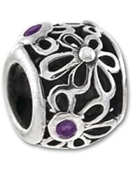 Authentic Biagi Filigree Many Flowers Sterling Bead with Amethyst CZ fits European Charm Bracelet