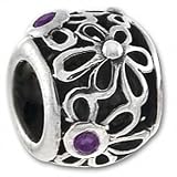 Authentic Biagi Filigree Many Flowers Sterling Bead with Amethyst CZ fits European Charm Bracelet