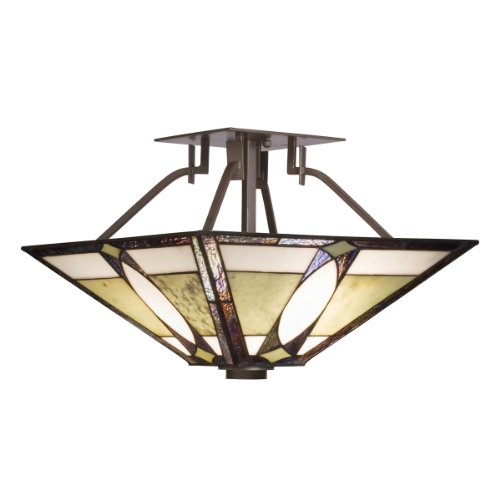 Kichler Lighting 65323 2-Light Denman Art Glass and Stone Semi-Flush Ceiling Light, Olde Bronze