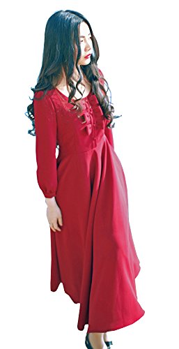 ワンピース ヴィンテージ コットン フレアースカート ドレス ７分袖 ロングスカート シンプル レトロ 清楚 キュート エレガンス カジュアル レディース 秋物 冬物 可愛いスカーフ付き R415