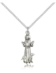 Free Engraving Included Medal- Sterling Silver St. Saint Francis Pendant 1 x 3/8" 5905SS--w/18" Chain & Box Patron Saint of Animals/Catholic Action