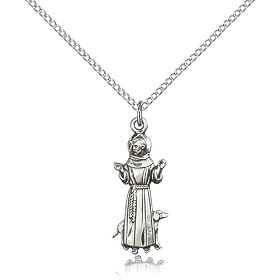 .925 Sterling Silver St. Saint Francis Medal Pendant 1 x 3/8" Inches 5905SS--Comes With An 18" Inch .925 Sterling Silver Lite Curb Chain In A Grey Velvet Gift Box Patron Saint of Animals/Catholic Action
