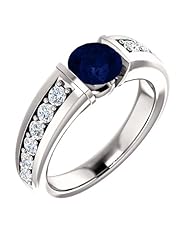 Platinum 6.00mm Round Cut Sapphire and Diamond Ring -- LIFETIME WARRANTY