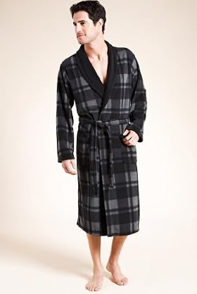 Shawl Collar Check Fleece Dressing Gown