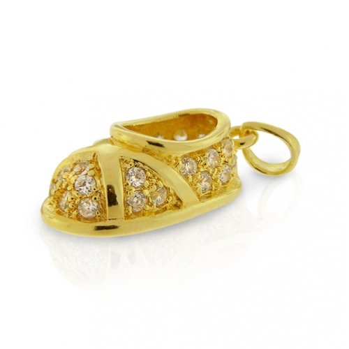 Bling Jewelry Gold Vermeil CZ Pave Cross Trainer Baby Shoe Charm Pendant