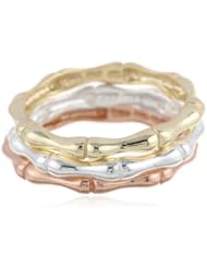 Rose Goldtone Finish, Goldtone Finish and Sterling Silver Bamboo Set of Three Band Rings