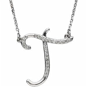 14k White Gold Pretty Initial T Diamond Necklace