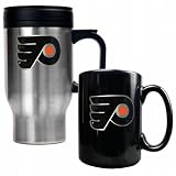 NHL Philadelphia Flyers Stainless Steel Travel Mug and Black Ceramic Mug Set (Primary Logo)