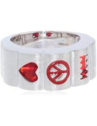 DOMO White Bronze Red Glass Enamel "Love, Peace, Hope" Ring