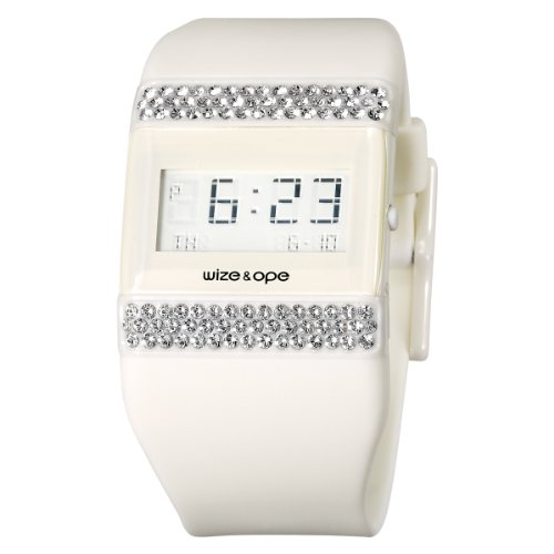 Wize & Ope Unisex WO-015 Strass Digital White Dial Strap and Slide Watch