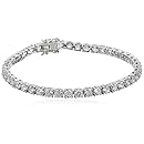 Platinum Plated Sterling Silver Round Cut 4mm Cubic Zirconia Tennis Bracelet, 7.5"
