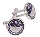 Silver plated cufflinks with compass points and horizon with presentation box. Made in the U.S.A