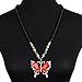 Less Like Butterfly Red Gem Crystal Charm Pendant Long Bead Sweater Long Statement Necklace