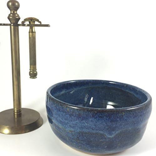 Handmade Large Blue Pottery Shaving Bowl for Men