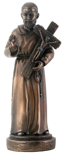 Cold Cast Bronze Patron Saint Padre Pio Pius Holding Crucifix Home Figure Statue