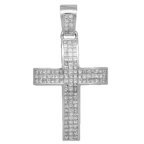 14K White Gold Mens Diamond Cross Pendant 10.17 Ctw