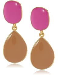 Kenneth Jay Lane Gold Pink Enamel Top and Tan Enamel Drop Earrings