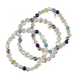 Pearls, Silver and Multi-Gemstone Set of 3 Stretch Bracelets
