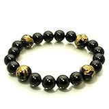新宿銀の蔵 ◆風水・四神獣金彫りオニキス 12mm玉◆ オニキスブレスレット (メンズLLサイズ)