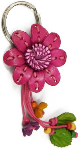 JJeShopping Zinnia Flower Women's Leather Keychain, Deep Pink