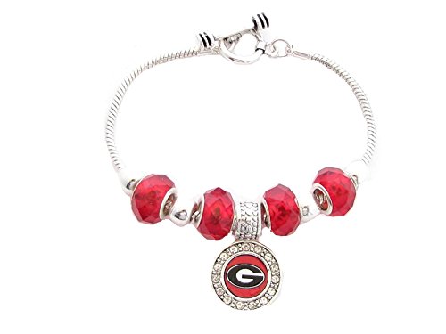 Georgia Bulldogs Red Slider Glass Bead Silver Toggle Bracelet Jewelry