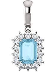 14K White Gold 7.00x5.00mm Emerald Cut Aquamarine and Diamond Pendant -- LIFETIME WARRANTY