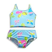 Girlfriends by Anita G Designer Clothes - Girls 2 Piece Butterfly Tankini Bathing Suit, Light Blue, Multi (Size 5)