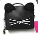 Betsey Johnson Black Crossbody Purse/Handbag - Cat Face w/Fur Ears & Silver Chain