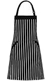 Homwe Adjustable Bib Apron with Pockets - 33-inch Length by 27-inch Width - Black/White Pinstripe - 1 Pcs