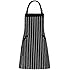 Homwe Adjustable Bib Apron with Pockets - 33-inch Length by 27-inch Width - Black/White Pinstripe - 1 Pcs