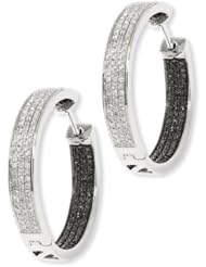 Diamond and Black Diamond Inside Out Hoop Earrings 1ctw