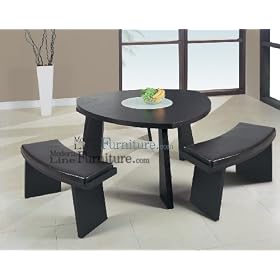 Modern Furniture Triangular Dining Table with a Swivel Mid-Glass and 3 Brown Leather Match Benches by ModernLineFurniture