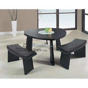 Modern Furniture Triangular Dining Table with a Swivel Mid-Glass and 3 Brown Leather Match Benches by ModernLineFurniture
