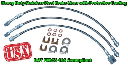 TXCJPXJ100 Toxic Offroad Custom DOT Approved Braided Stainless Steel Brake Lines, Front and Rear Kit, Stock Length, 1984-1989 Jeep XJ Cherokee