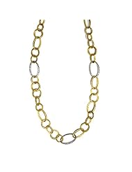 18K Yellow Gold Hammered Link Necklace 34 Inch