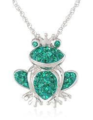 Sterling Silver Emerald Green Crystal Frog Pendant Necklace, 18"