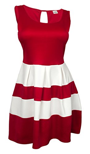 eVogues Plus size Color Block Flare Mini Dress Red White