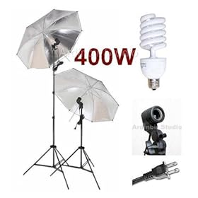 Ardinbir Studio 400W Photo Black/Silver Reflective Umbrella kit with Continuous Light, Socket and Stand