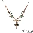 PILGRIM SKANDERBORG, DENMARK Stylish Necklace With Precious Stones - Genuine Crystals and 6.0mm Freshwater Pearls in Rose Base metal and Green Enamel. Total item weight 9.0g
